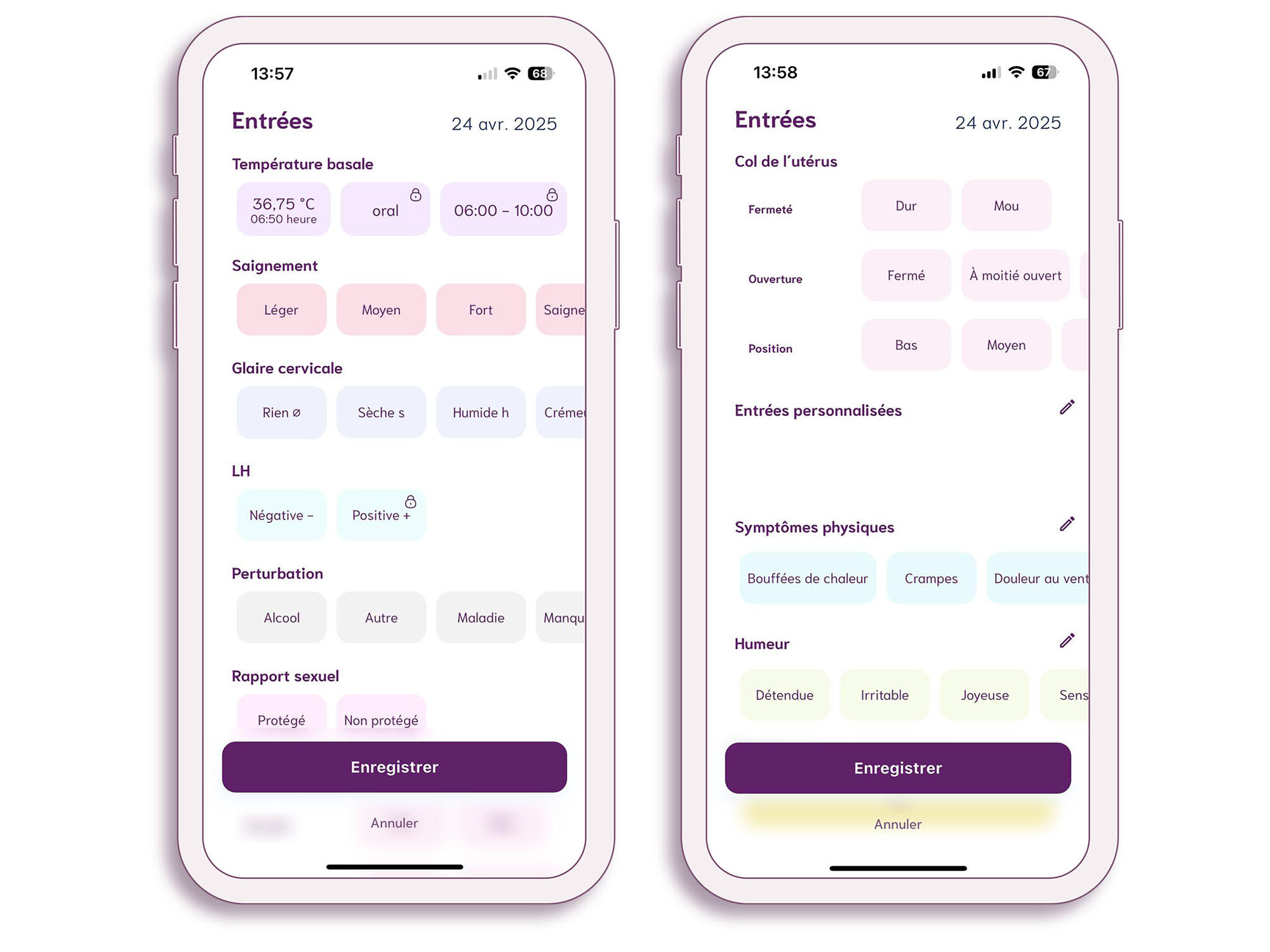 Entrées application mysense